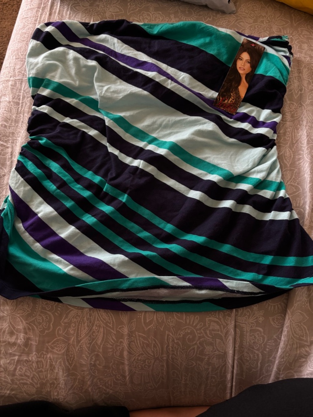 sofia by sofia vergara Navy, Teal & Light Blue Striped Strapless Crop Top